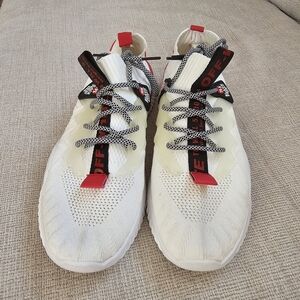 White Sneakers with Red and Black Accents